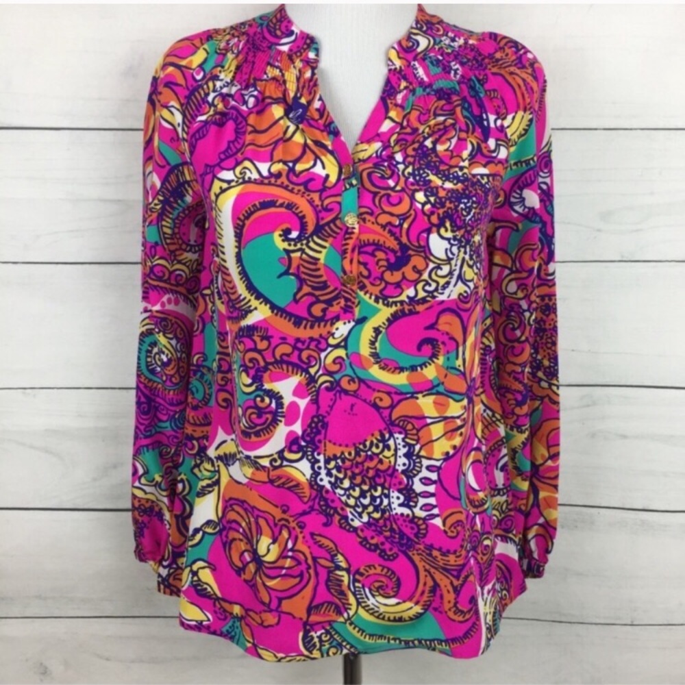 Lilly Pulitzer Elsa Silk Top in Sea and Be Seen